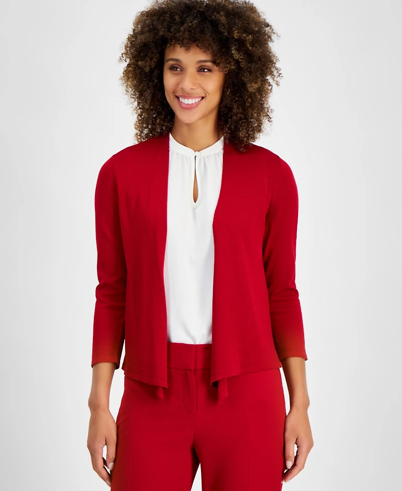 Kasper Plus Open-Front Stitch-Detail Sweater