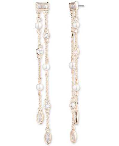 Emily in Paris Gold-Tone Cubic Zirconia & Imitation Pearl Double-Row Linear Drop Earrings
