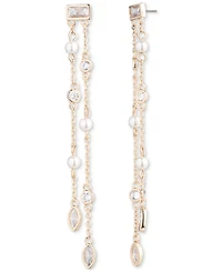 Emily in Paris Gold-Tone Cubic Zirconia & Imitation Pearl Double-Row Linear Drop Earrings