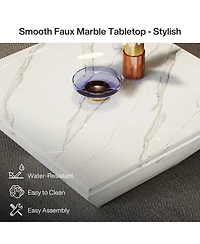 Tribesigns Coffee Table, 35.43-Inch Square Coffee Table with Faux Marble Tabletop, Modern Center Table for Living Room, White