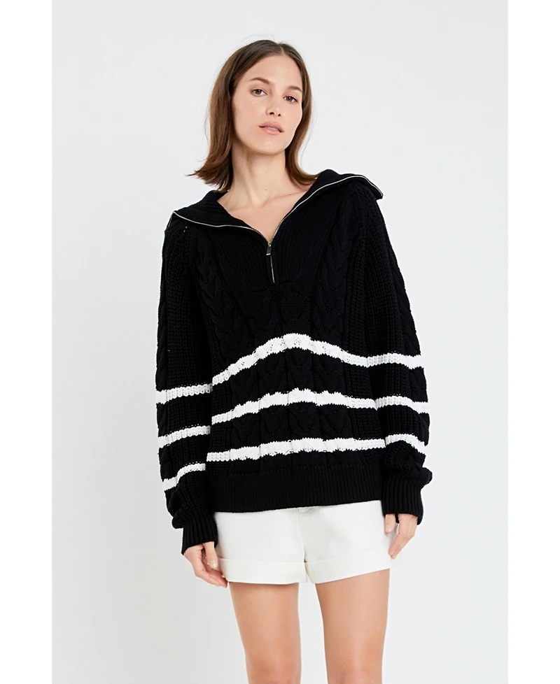 English Factory Women's Stripe Zip up Sweater