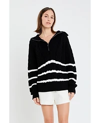 English Factory Women's Stripe Zip up Sweater