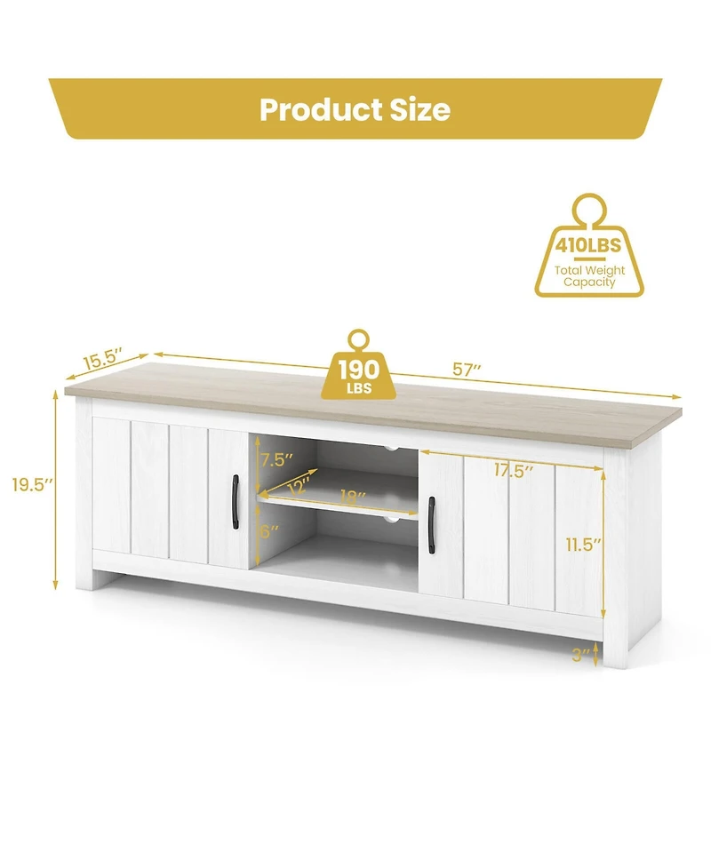Gymax Farmhouse Tv Stand for TVs up to 65'' Media Console Center w/ Doors Cubbies Dark Brown