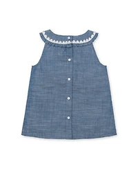 Hope & Henry Toddler Girls Sleeveless Ruffle Collar Chambray Button Back Top