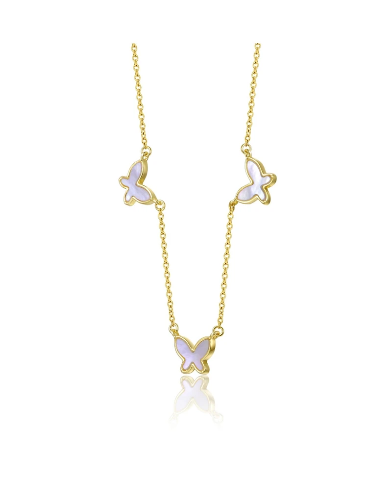 GiGiGirl Kids 14k Gold Plated Mother of Pearl Triple Charm Butterfly Necklace