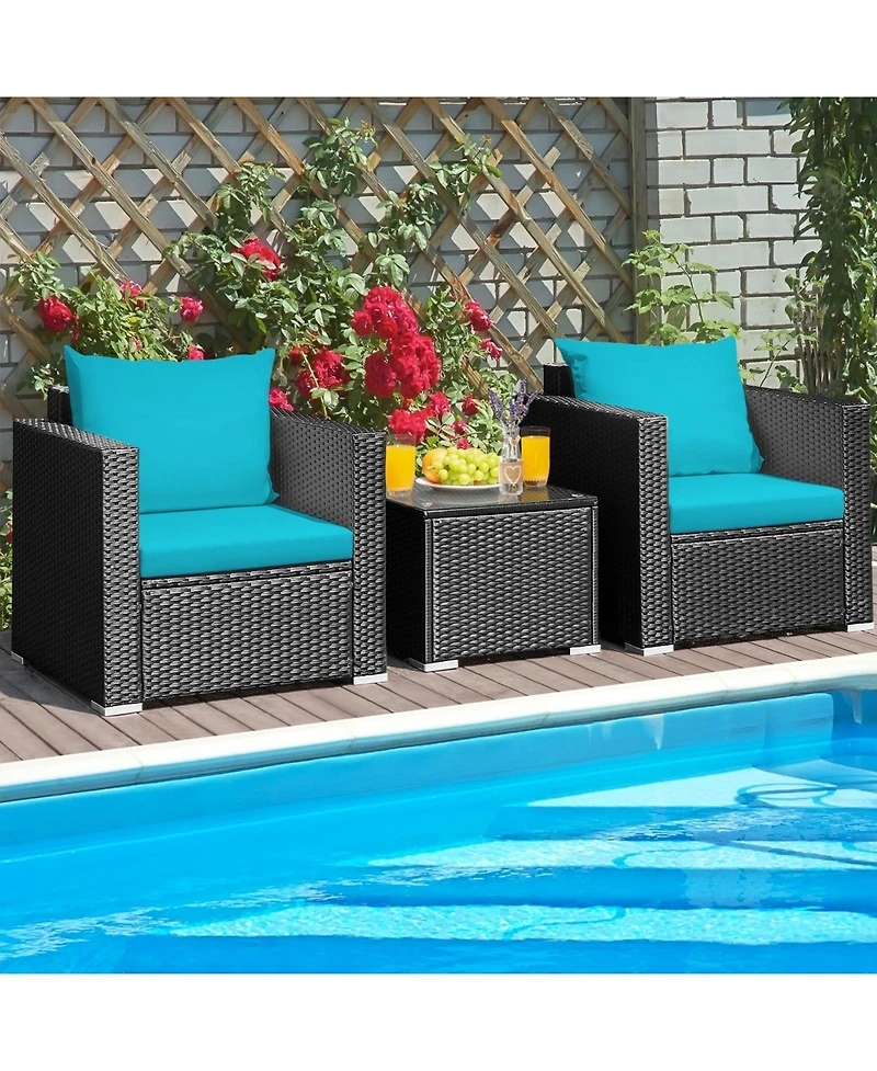 Skonyon 3 Pieces Patio Wicker Conversation Set with Cushion