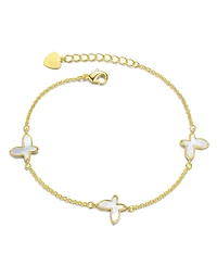 GiGiGirl Kids 14k Gold Plated Mother of Pearl Triple Charm Butterfly Bracelet