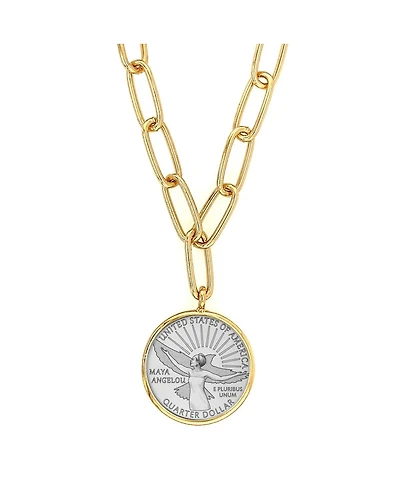 American Coin Treasures 16945 21 in. Maya Angelou Quarter Coin Goldtone Paper Clip Pendant, Gold