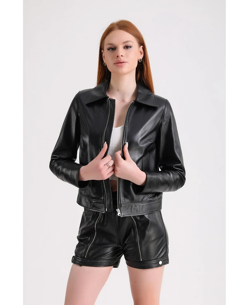 Furniq Uk Women's Leather Jacket, Black