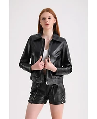 Furniq Uk Women's Leather Jacket, Black