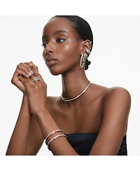 Swarovski Round Cut White Rhodium Plated Matrix Hoop Earrings