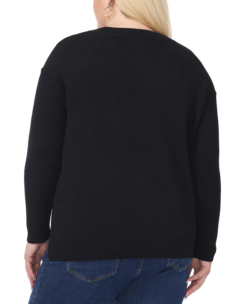 Vince Camuto Plus Star-Patterned Crewneck Sweater