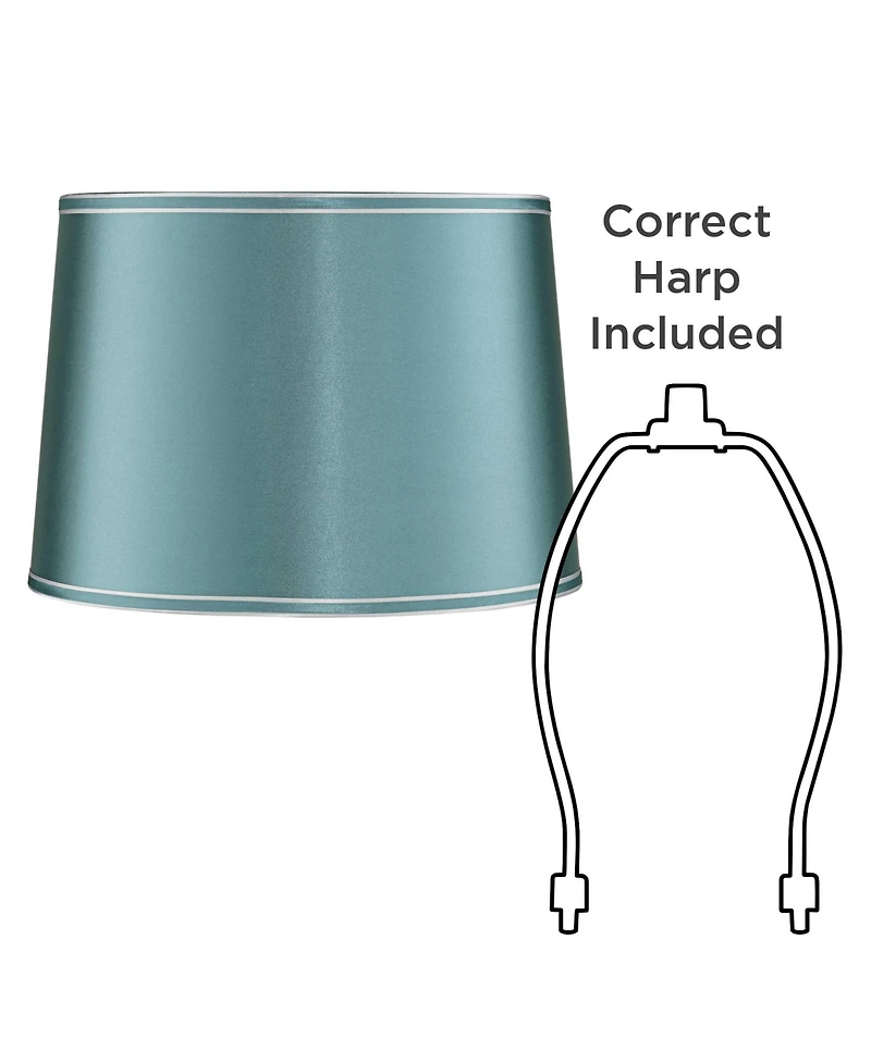 Springcrest Soft Teal Medium Drum Lamp Shade 14" Top x 16" Bottom x 11" High x 11" Slant (Spider) Replacement with Harp