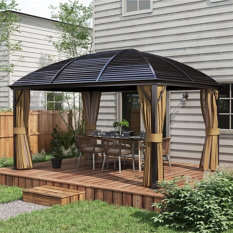 Outsunny 10' x 13' Hardtop Gazebo Canopy w/ Steel Roof, Sidewalls,