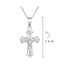 Bling Jewelry Simple Christian Catholic Religious Jewelry Passion Jesus Crucifix Cross Necklace Pendant Sterling Silver 18" Chain