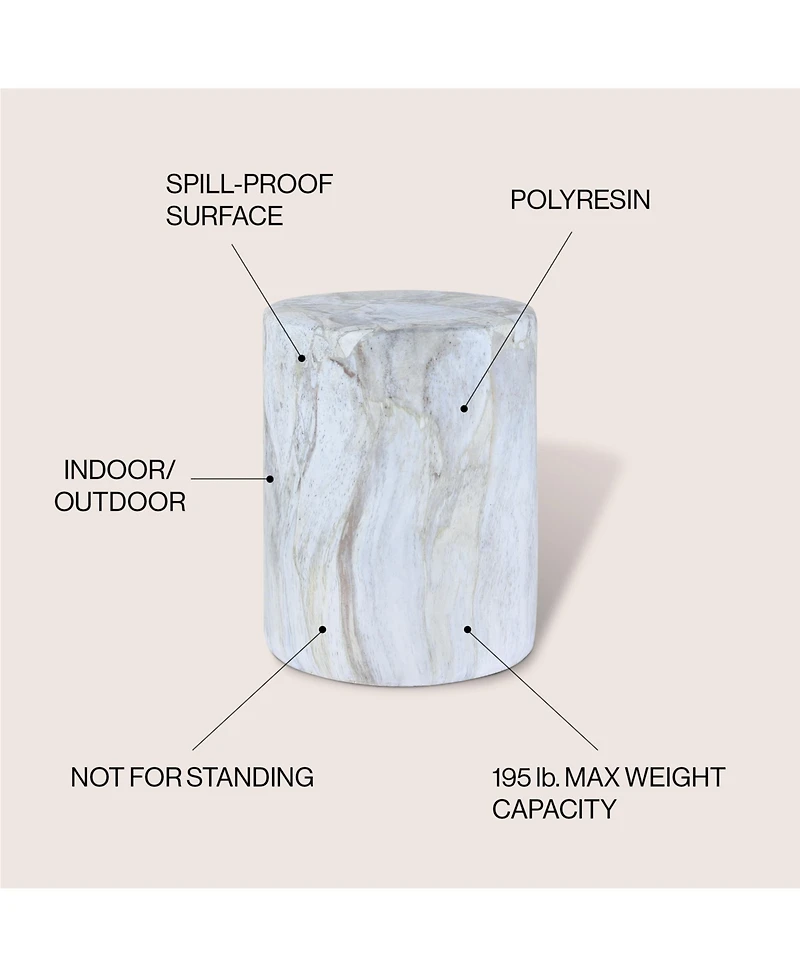 Jonathan Y Troy 16" Modern Minimalist Faux Marble Column Indoor/Outdoor Accent Table, Gray/Gold