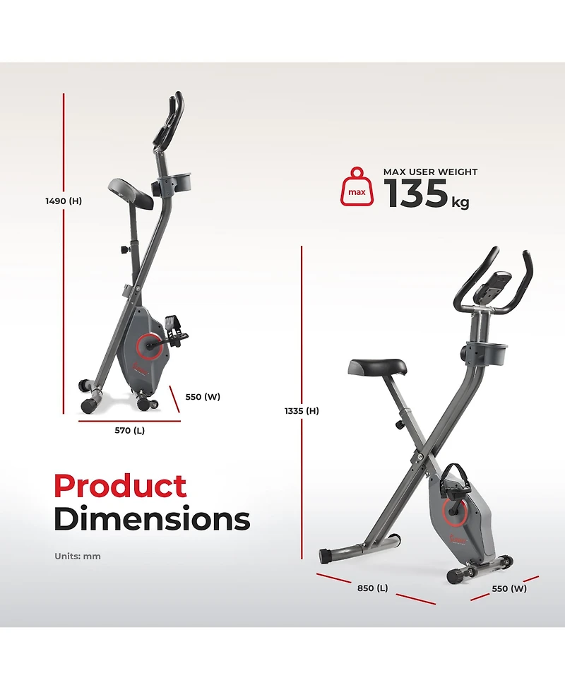 Sunny Health & Fitness Foldable Pink Magnetic Exercise X-Bike Pro, 300LB Capacity, 14-Level Resistance, SunnyFit App Enhanced Bluetooth Connectivity