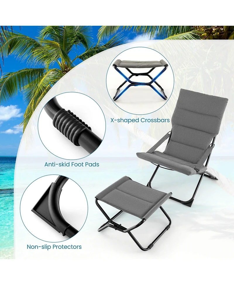 Costway Patio Folding Sling Chair with Ottoman Footrest & Removable Cushion Ottoman Set