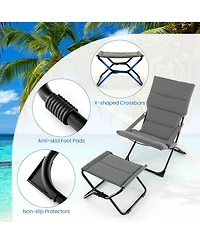 Costway Patio Folding Sling Chair with Ottoman Footrest & Removable Cushion Ottoman Set