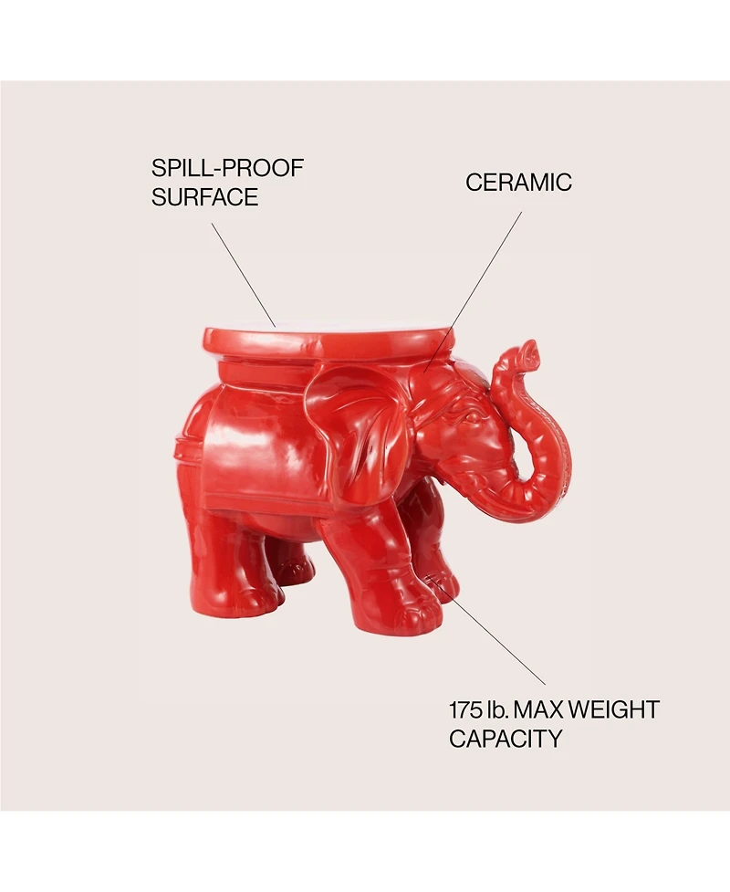 Jonathan Y White Elephant 14.25" Ceramic Garden Stool, Red