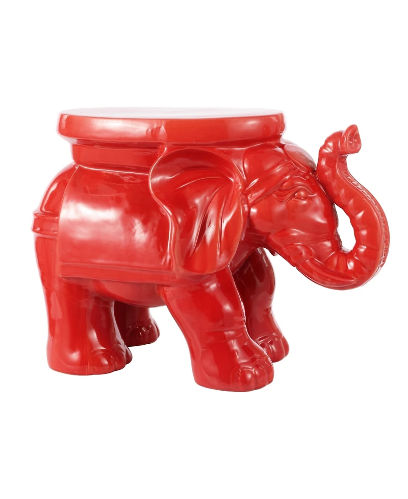 Jonathan Y White Elephant 14.25" Ceramic Garden Stool, Red