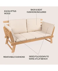 Jonathan Y Hartley 2-Seat Modern Scandinavian Folding Wood Outdoor Day Bed Sofa, Beige/Light Teak