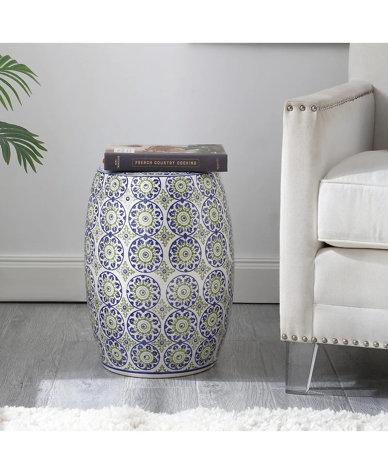 Jonathan Y Lula 17.25" Suzani Ceramic Garden Stool, Blue/Green