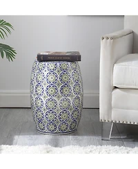 Jonathan Y Lula 17.25" Suzani Ceramic Garden Stool, Blue/Green