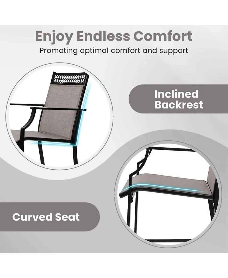 Outdoor Counter Stools Set of 2 with Footrest & Armrests Metal Frame for Backyard