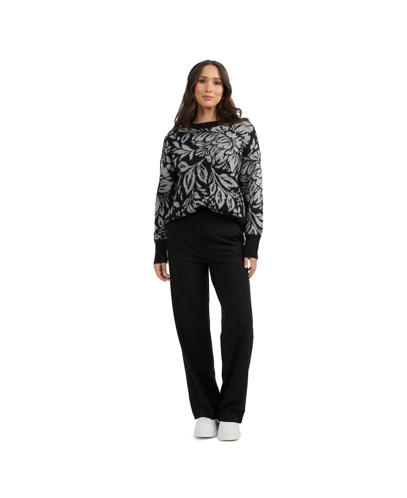 Ellen Tracy Women's Long Sleeve Jacquard Top