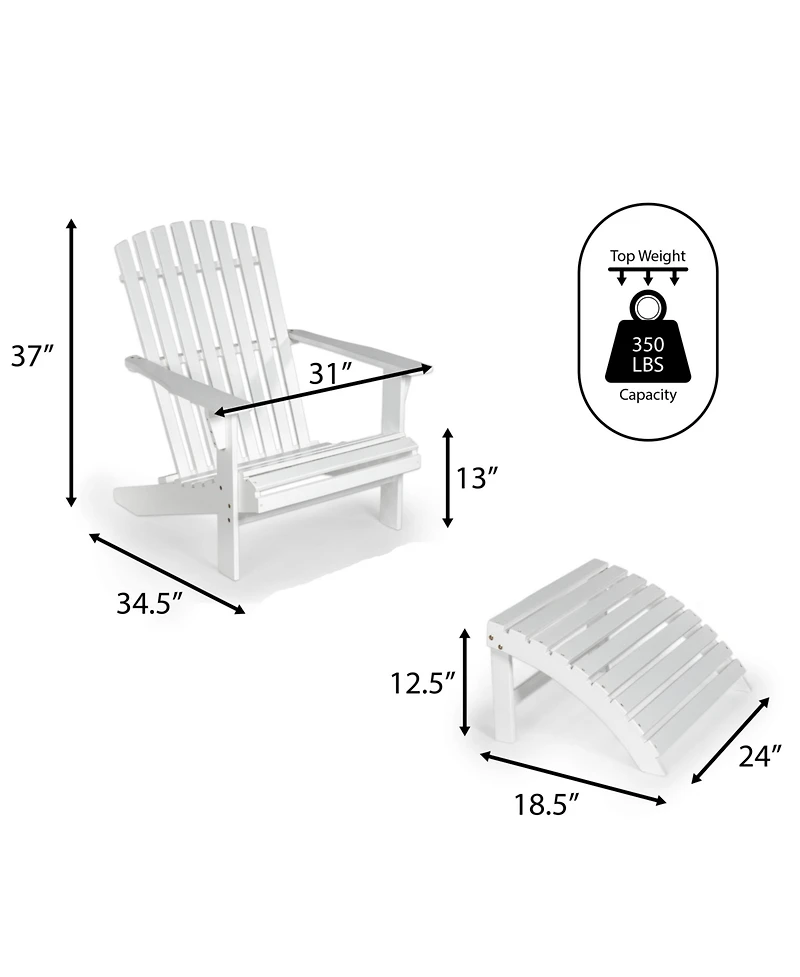 Saranac 2-Piece Traditional Rustic Acacia Wood Adirondack Chair with Detachable Ottoman, Cashmere Blue