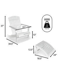Saranac 2-Piece Traditional Rustic Acacia Wood Adirondack Chair with Detachable Ottoman, Cashmere Blue