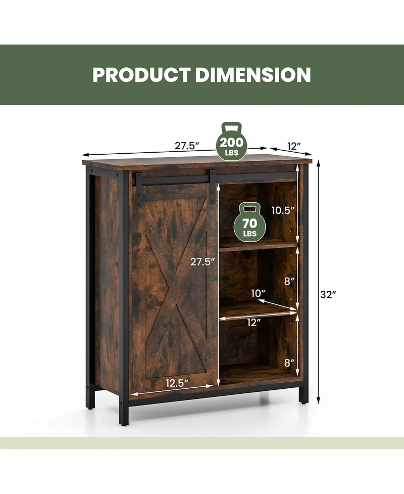 Costway 32" Farmhouse Accent Storage Cabinet with Sliding Barn Door & Adjustable Shelves