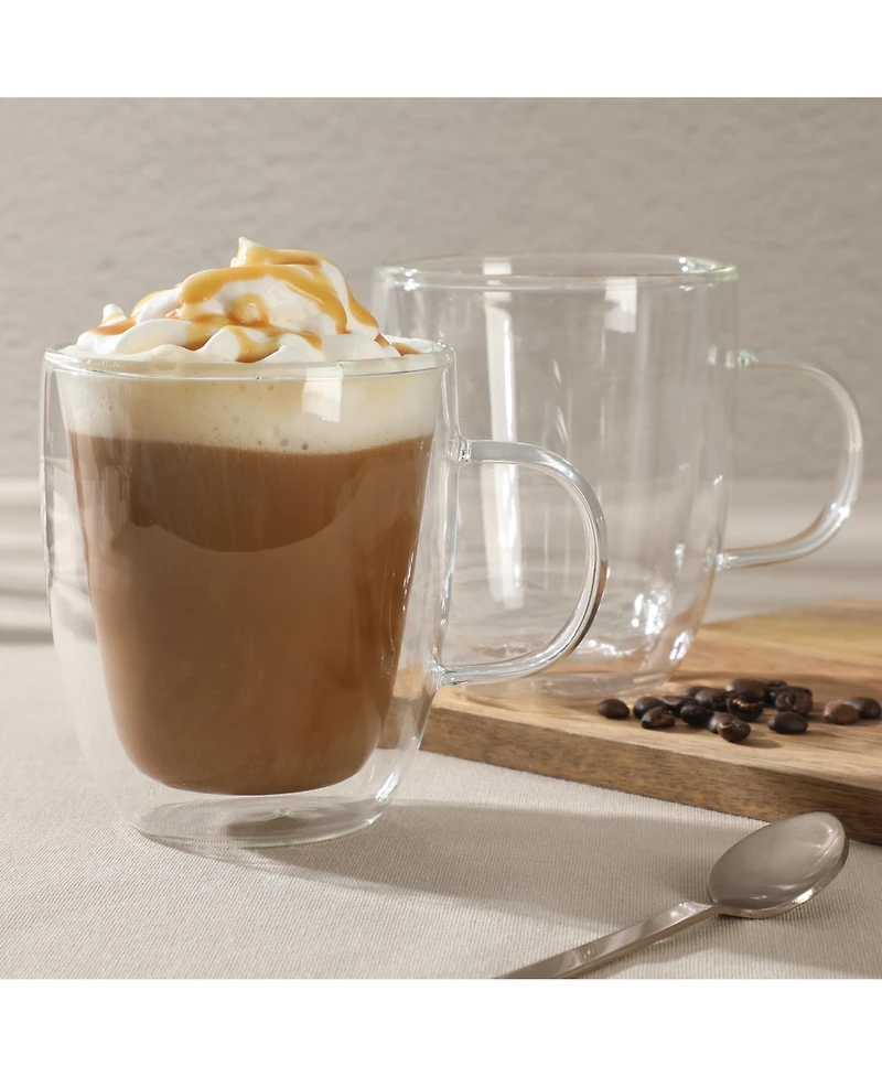 Mr. Coffee Retro Machiato Large 16 Ounce Insulated Double Wall Glass Coffee & Tea Cups, Set of 2