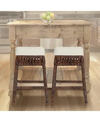 Jonathan Y Bali 25.5" Bohemian Basics Rattan Backless Counter Stool, White Cushion with Dark Brown Woven Frame