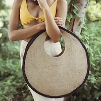 Halo Solo Jute Straw Bag In Black And Natural