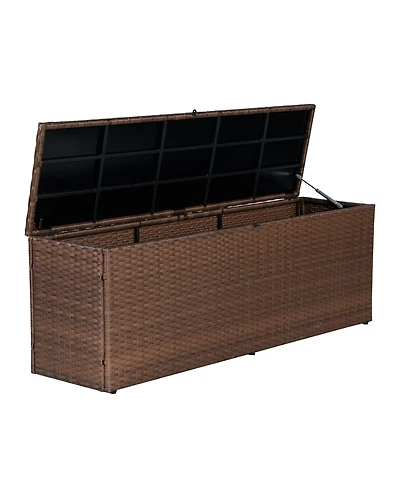 Jonathan Y Nino 59.06" Modern Minimalist Outdoor Faux Wicker Deck and Patio Storage Box, Brown
