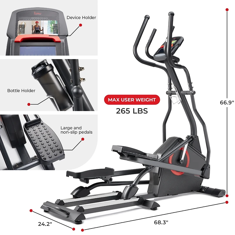 Sunny Health & Fitness Smart Elliptical Exercise Machine with 16-Level Electromagnetic Resistance, Extended Stride Length & Exclusive SunnyFit App Blu