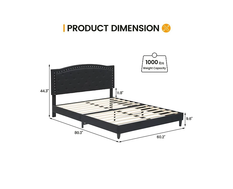 gaomon Upholstered Bed Frame with Height-Adjustable Headboard, Linen Platform Bed Frame Mattress Foundation with Wooden Slats Support, No Box Spring N