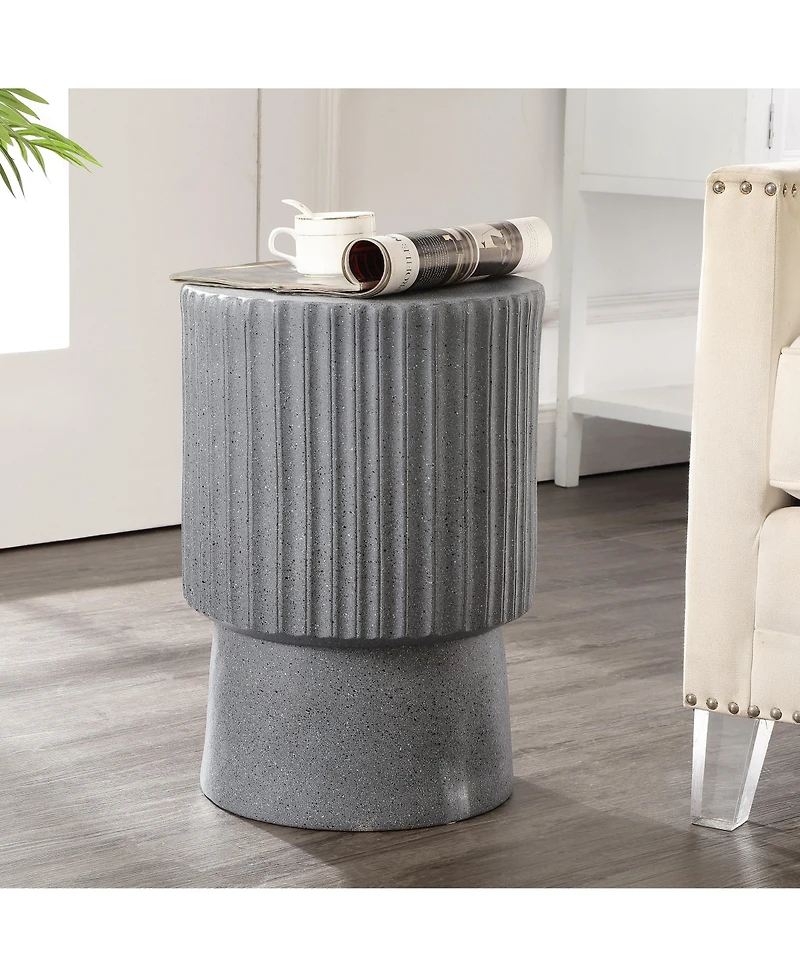Jonathan Y Louisa 19" Modern Art Deco Tambour Indoor/Outdoor Accent Table, Pink Terrazzo
