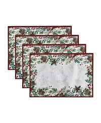 Elrene Holly Berry Flourish Holiday Fabric Placemat 19"x 13", Set of 4