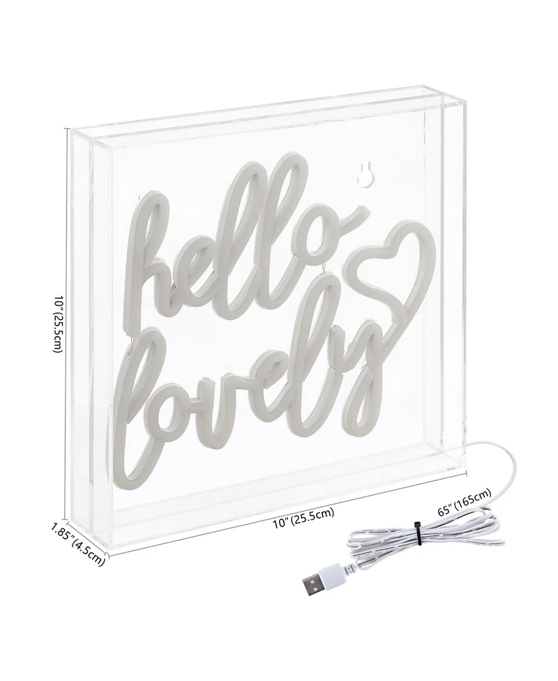 Jonathan Y Hello Lovely Square Contemporary Glam Acrylic Box Usb Operated Led Neon Light Lamp