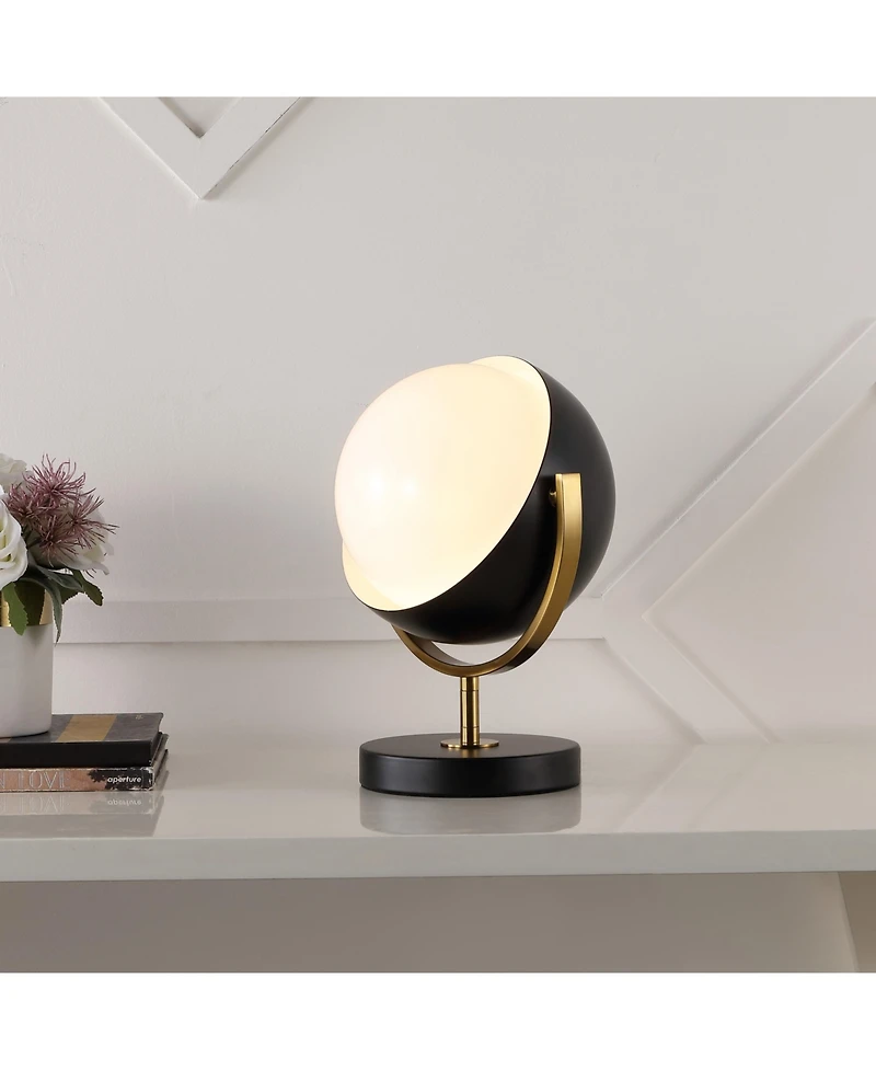 Jonathan Y Orion 12" Vintage Classic Metal/Acrylic Adjustable Orb Led Floor Spotlight, Black/Brass Gold