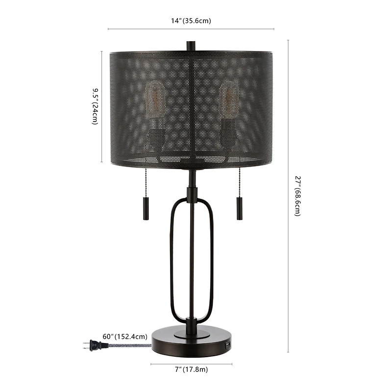 Jonathan Y Hank Industrial Farmhouse Iron Led Table Lamp with Usb Charging Port
