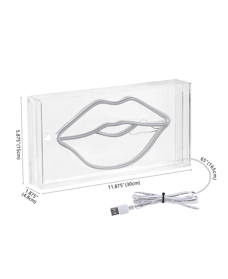 Jonathan Y Lips Contemporary Glam Acrylic Box Usb Operated Led Neon Light