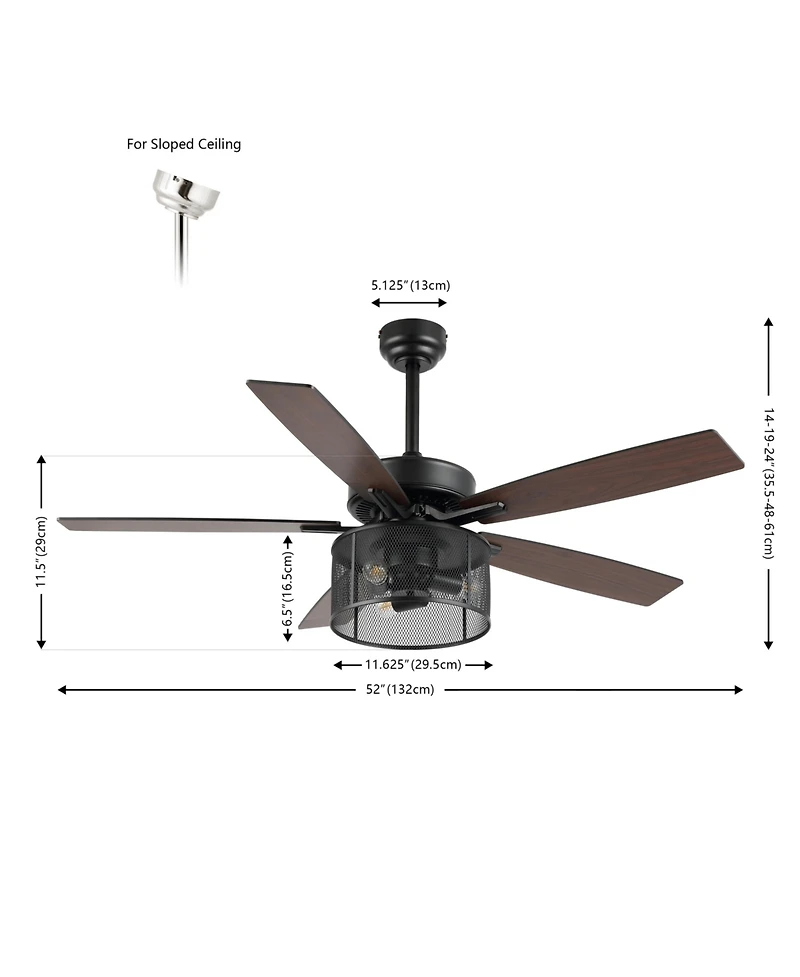 Jonathan Y Max Farmhouse Industrial Iron/Wood Mobile App remote Controlled Led Ceiling Fan