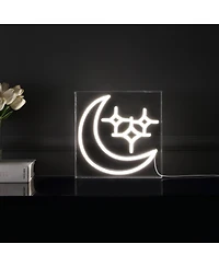 Jonathan Y Starry Crescent Square Contemporary Glam Acrylic Box Usb Operated Led Neon Light