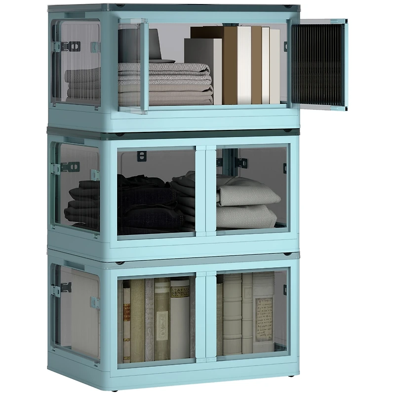 Homcom 3 Stackable Storage Bins w/ Lids, Wheels, Collapsible, 18 gal,