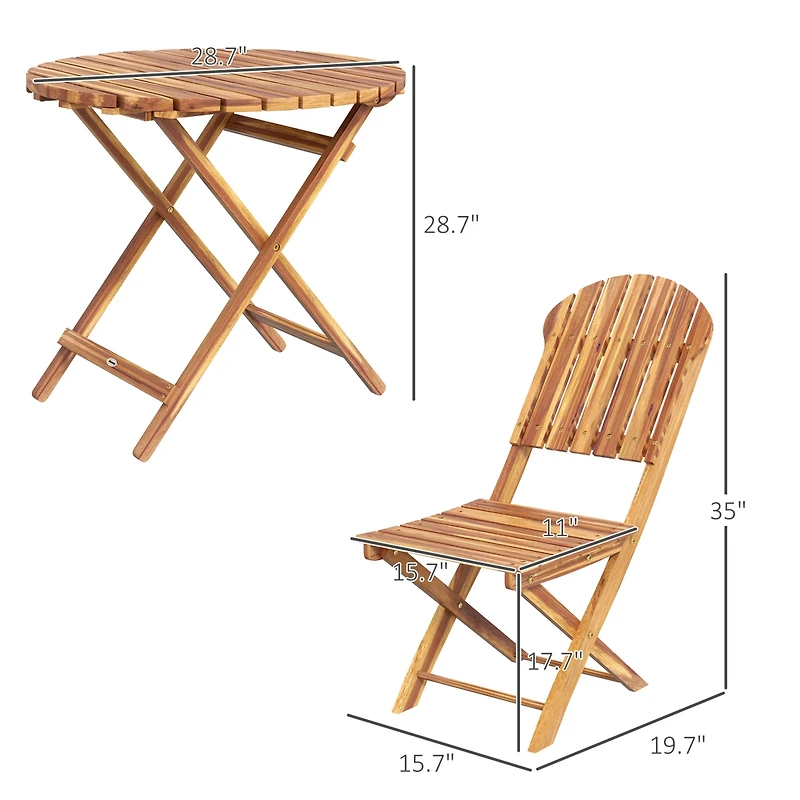 Outsunny 3-Piece Acacia Wood Bistro Set, Foldable Bistro Table and Chairs