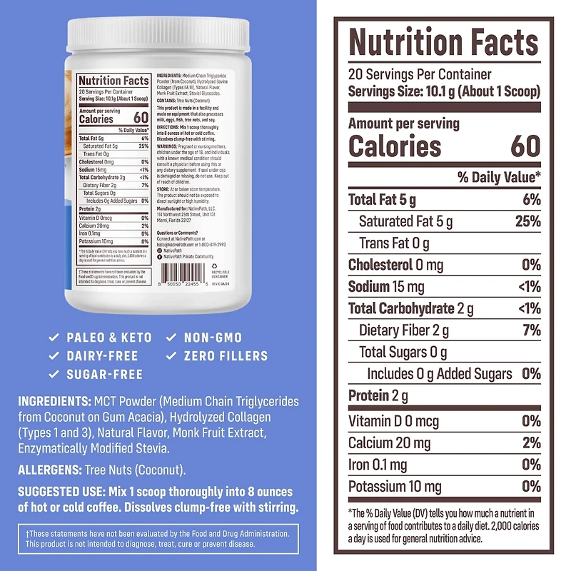 NativePath Keto Coffee Creamer Powder French Vanilla